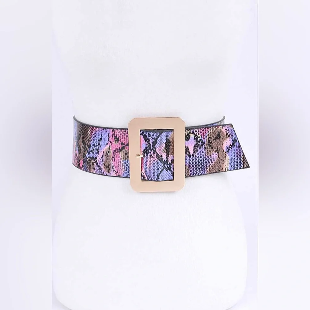 Green Vegan Snakeskin Animal Print Waist Statement Belt